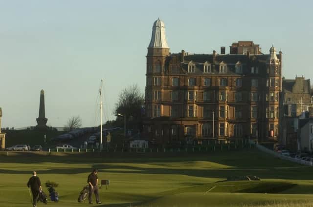 The old Hamilton Hall - now a development of luxury flats - overlooks the Scores in St Andrews.  Pic: Dan Phillips.