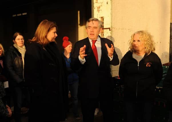 Gordon Brown gives thanks to the volunteers , with wife Sarah and Marilyn Livingstone  (Pic: Fife Photo Agency)
