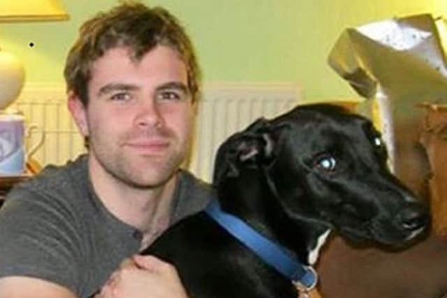 Cameron Logan and his dog Gomez, who both perished in a Milngavie house first that left his girlfriend Rebecca Williams fighting for her life.