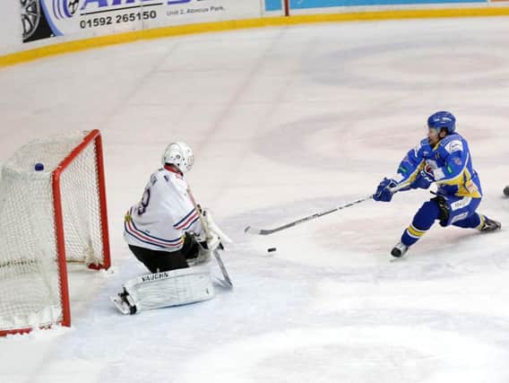 Brendan Brooks on the attack in Fife Flyers overtime defeat to Dundee Stars. Pic: Steve Gunn