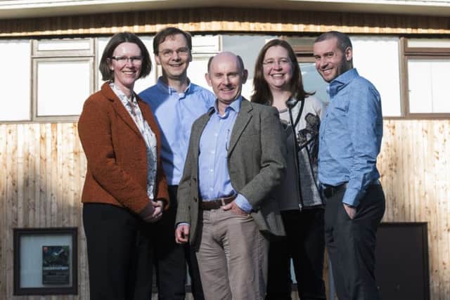 From left, Professor Katherine Hawley, Dr Peter Woitke, Professor Andrew Cameron, Dr Christiane Helling and Dr Sami Mikhail, Board Members of the Centre for Exoplanet Science. (Pic: Alan Richardson/University of St Andrews)
