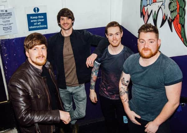 Levenmouth band Break The Butterfly, who will be playing one of their biggest gigs before a 67,000 crowd at the Scotland v Ireland rugby match at Murrayfield on Saturday. From left Billy Underwood,  Craig Thomson, Andy Low and Cameron Barnes. (Picture: Cameron Brisbane.)