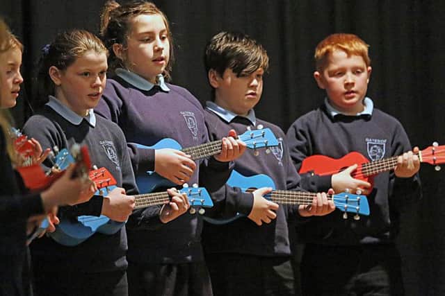 Gateside Primary pupils get into tune. Pic by Dave Scott