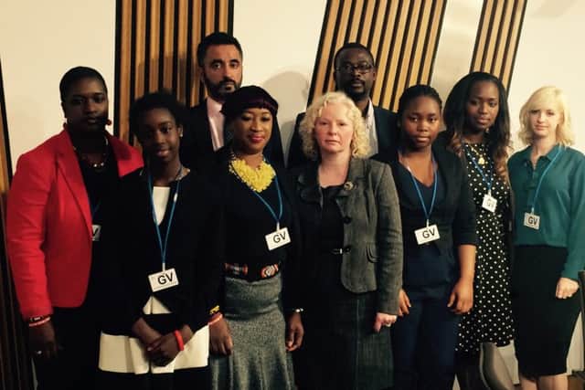 The family of Sheku Bayoh visit Scottish Parliament to air concerns over PIRC investigation. Pictured with Claire Baker