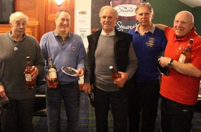 Markinch Curling Club 175th Anniversary Bonspiel Winners
Left to Right: Bill Drysdale, Alistair Noble, Bob Cathcart Snr, Ronnie Wilson (The Pres) and Robert Wylie