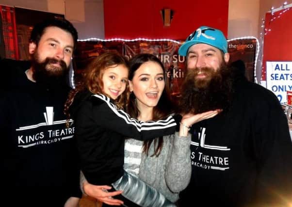 X Factor star Emily Middlemas with The Kings Beards - Dave Clark and Stephen Barbour - and eight-year-old Maci Fotheringham from Lochgelly