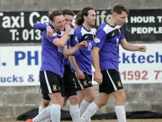 The Fifers celebrate after Chris Kane doubles their advantage. Picture by George McLuskie.