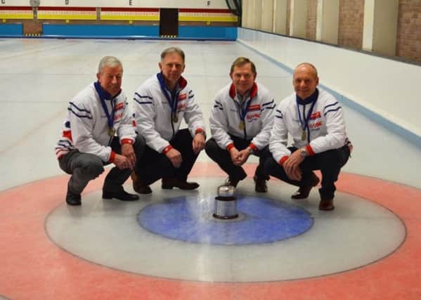 Scottish Senior Curling Championship winners at Hamilton Ice Rink last weekend. The team are all from Fife. Pictured from left: Lead:   Graham Lindsay from Gauldry; Second: Ronnie Wilson from Markinch; Skip: Ian Drysdale from Leslie; Third: Dave McQueen from St Andrews