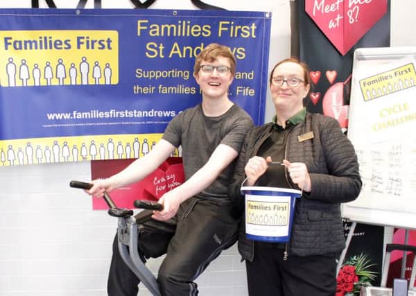 M&S St Andrews employees cycle 120km in aid of Families First. Left to right: Campbell McInally and Annmarie Clark.