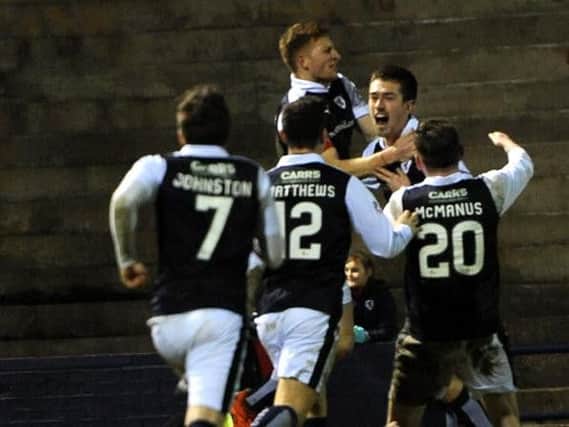 Raith players celebrate with Ryan Hardie after the substitute opened the scoring.