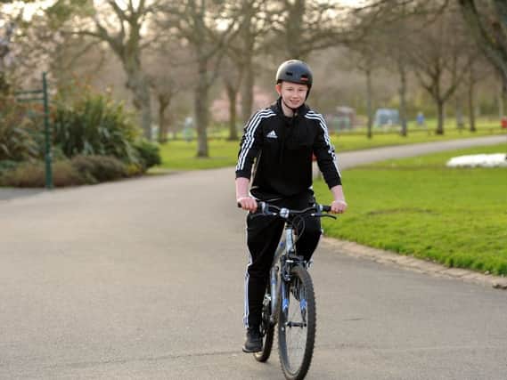Cameron on his bike in Beveridge Park