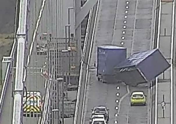The Forth Road Bridge was closed after a lorry overturned. Picture: Traffic Scotland