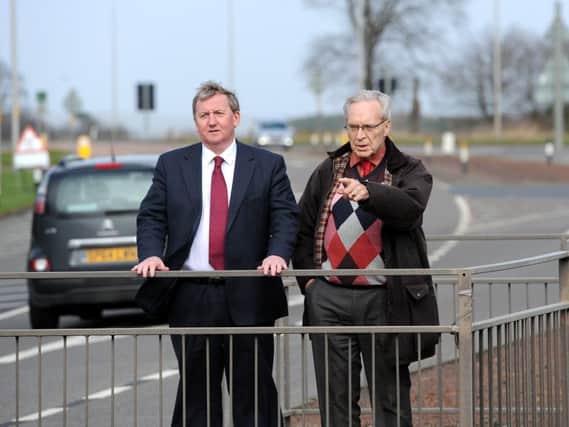 Alex Rowley with Ron Page, A92 campaign convener at the Balfarg junction. (Pic Fife Photographic Agency).