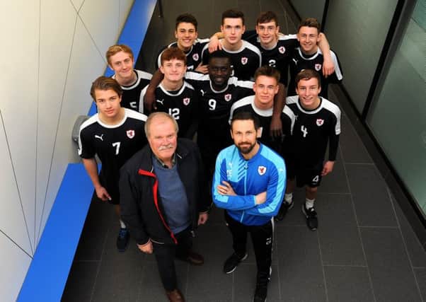 Director Dave Wann with Craig Easton and players from the Raith Rovers Development Squad (Pic by Fife Photo Agency)