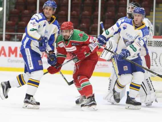 Action from Fife Flyers' previous visit to Ice Arena Wales. Pic: Helen Brabon