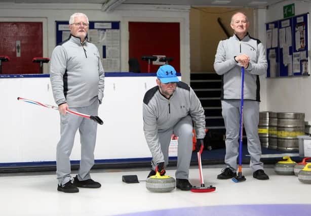 From left - Jim Thomson, Jim Gales MBE and Bob Drysdale go through their paces ahead of the trip to Canada. Picture by Dave Scott.