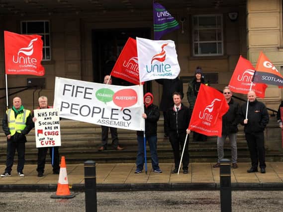 Protestors outside the Town House. Pic by FPA