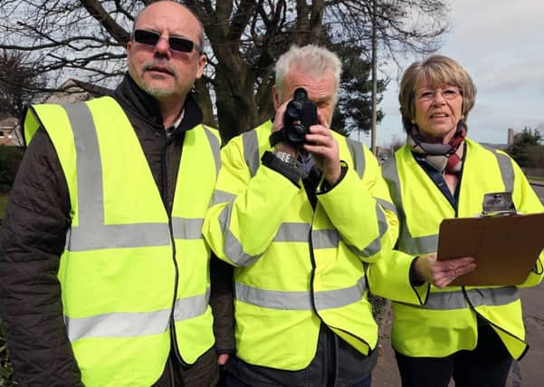 Speedwatch volunteers, from left; John Lamond, Ronnie Lindsay and Hazel Law.