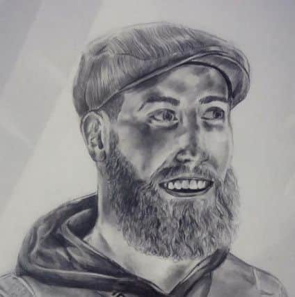 Drawing of Fife Flyers's netminder Shane Owen by Rebecca Thomson