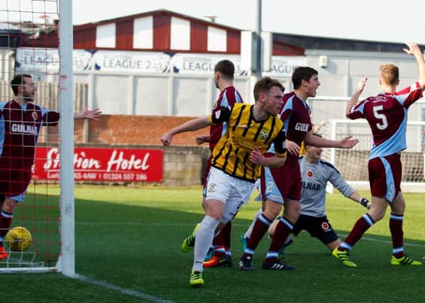 Chris Kane wheels away after hauling East Fife level at Ochilview. Picture by Scott Louden.