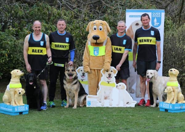 Danny Rooney, Henry Paul, Alex Bain and Ian Donaldson are running the London Marathon for Guide Dogs Scotland.