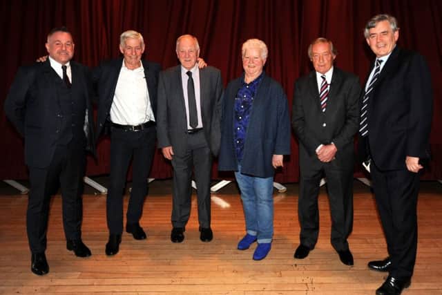 Bill Leckie, Jim McCalliog, Craig Brown, Val McDermid, Willie Johnston and Gordon Brown at the  Jim Baxter Celebration