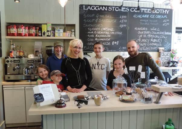 Jason and Christy Zielsdorf with their family at Laggan Stores Coffee Bothy.