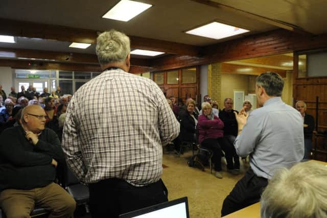 Councillors adressing the packed public meeting at the Exit Community Centre on Tuesday evening. (Pic George McLuskie).