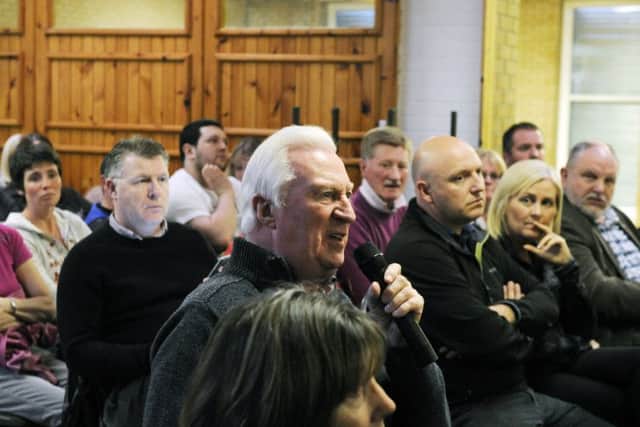 Finglassie resident Mike Ward makes his point at the public meeting. (Pic George McLuskie).
