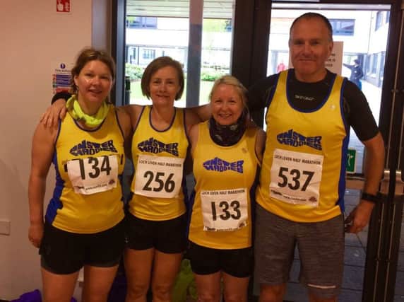 The Anster Haddies runners who completed the Loch Leven Half Marathon.