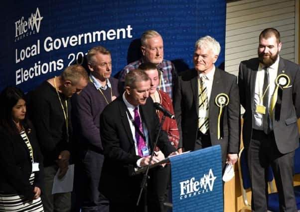 Declaring the results at the Fife count (Pic:  Fife Photo Agency)
