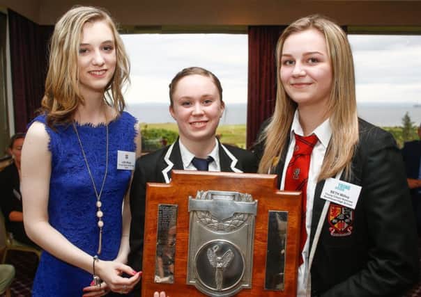 Rotary Club of Leven Young Citizen of the Year 2015 Lisa Whyte presents joint 2016 winners

Amber Strachan of

Kirkland High School, and Beth Milloy of Buckhaven High