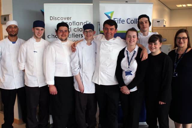 Chocolatier William Curley, fifth from left,  at a demonstration at Levenmouth Academy in Buckhaven