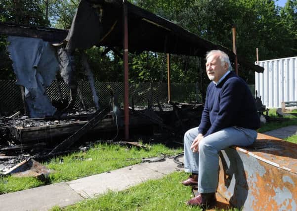 Club secretary Ramsay Budd at the site of the fire. Picture: George McLuskie
