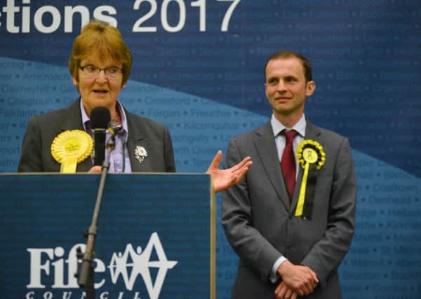 Elizabeth Riches (LIb Dem) addresses the hall after a hair's-breadth loss to Stephen Gethins of the SNP, who retained the North East Fife seat for the SNP in the General Election (picture by George McLuskie)
