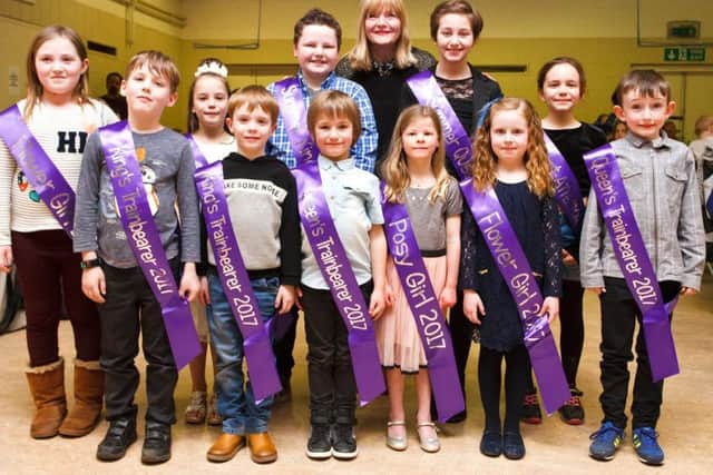Burntisland Royal party for Civic Week 2017. King: Blair Thomson Queen: Ana Doherty First Attendant: Sarah Fehr Second Attendant: Holliana Wallace King's Trainbearers: Rudy Munro and Joshua Coull Queen's Trainbearers: Spencer Davies and Finley Henderson Flower girls: Grace Mathewson and Mia Munro Posy girl: Emily Bryce