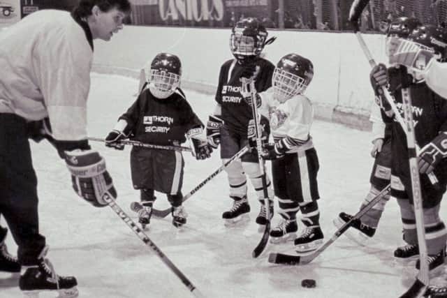 Mark Morrison, Fife Flyers coach, training young kids in Kirkcaldy, circa 1996