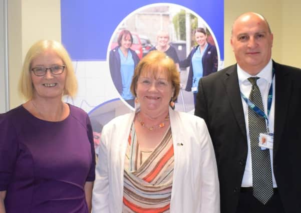 Tricia Marwich, chairman NHS Fife, Maureen Watt Scottish minister for mental health and Paul Hawkins, NHS Fife chief executive.