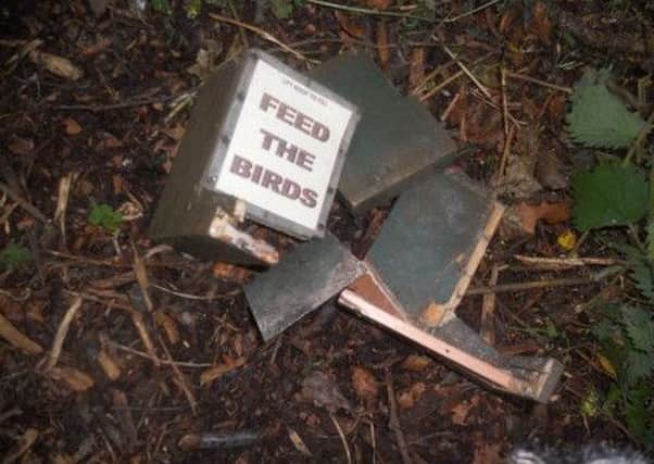 Bird boxes and feeders have once again been destroyed by vandals, who have also targeted the park area in 2015 and 2016.