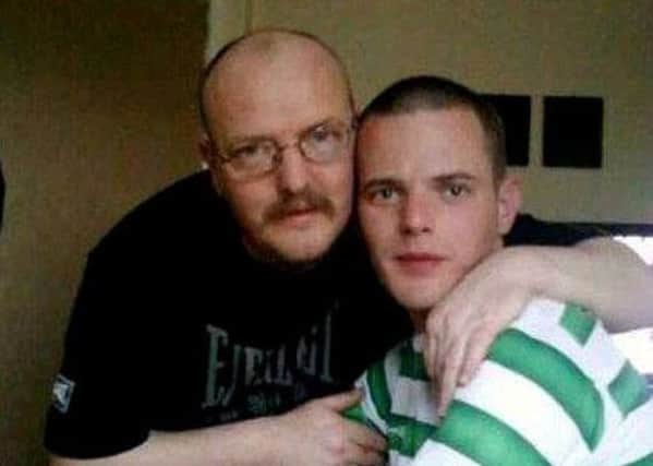 Missing Glenrothes man Allan Bryant in striped Celtic shirt with dad Allan Bryant Snr.