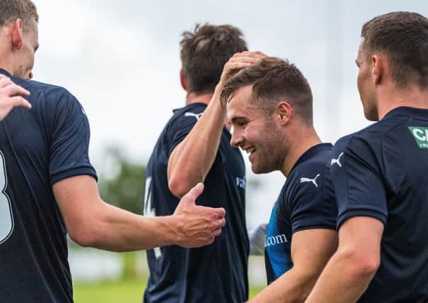 Lewis Vaughan after scoring his free-kick against Buckie. Pic: Brian Smith