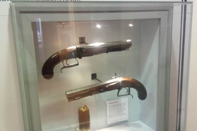 The pistols used in the last duel in Scotland - on display at Kirkcaldy Museum.