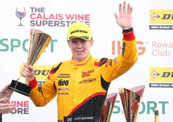 Rory Butcher collects the Jack Sears Trophy as the highest-scoring rookie following his BTCC debut at Knockhill.