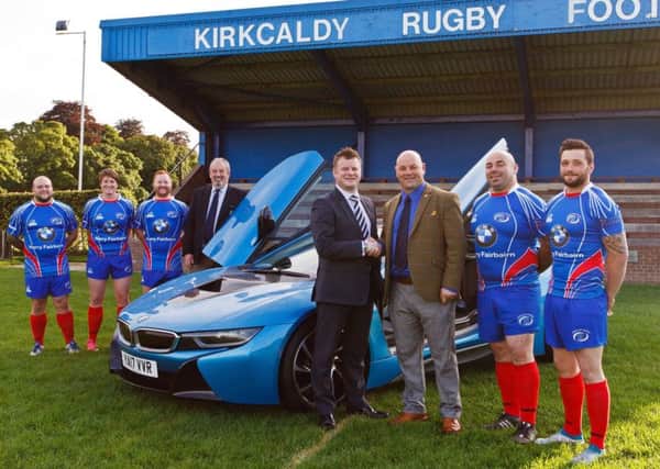 Pictured above (from left) are Kenny Natrass, co-captain 2nd XV; Alison Massie, captain of the womens XV;  Mark Graham, co-captain 2nd XV;  Derek Harper, club secretary;  Andy King, general manager, Harry Fairbairn, Kirkcaldy; Jimmy Bonner, president, KRFC; Greg Wallace, co-captain 1st XV; Gavin McKenzie, co-captain 1st XV.