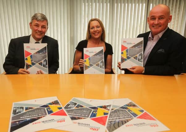 Cllr Altany Craik, Pamela Stevenson, Fife Council and Stephen Doran, Raytheon UK, launch Fife Business Week 2017
