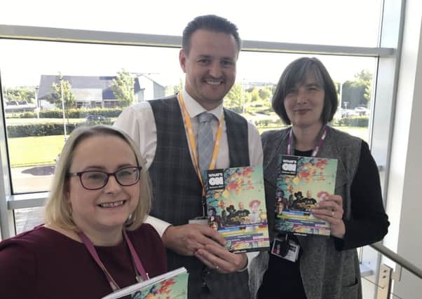 Fife Cultural Trust's June Souter, Scott Kyle and Dallas Mechan with the ONFife autumn brochure for 2017