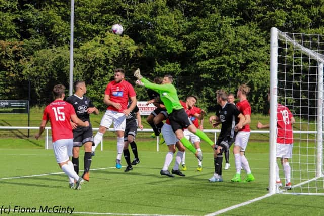 Tayport defend their goal at the weekend under pressure from Blackburn. Picture by Fiona McGinty.