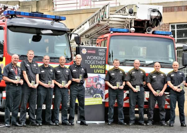 Firefighters at Kirkcaldy Fire Station promote the Anthony Nolan campaign