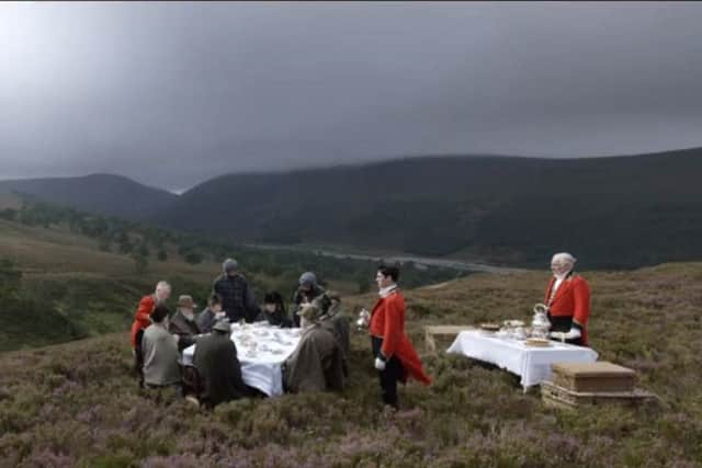 The Highlands picnic scene in Victoria and  Abdul which includes one of the vintage travel trunks supplied by Cupar firm, Scaramanga.