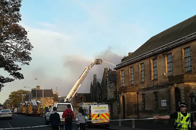 Viewforth High School, Kirkcaldy, building on fire
